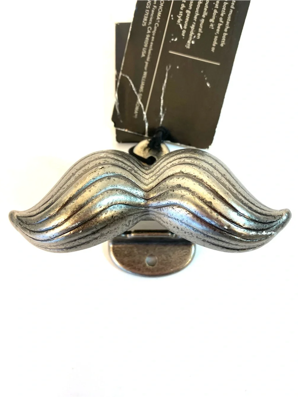 WILLIAMS SONOMA Wall Mounted Heavy Metal Mustache Shaped Bottle Opener - NWT
